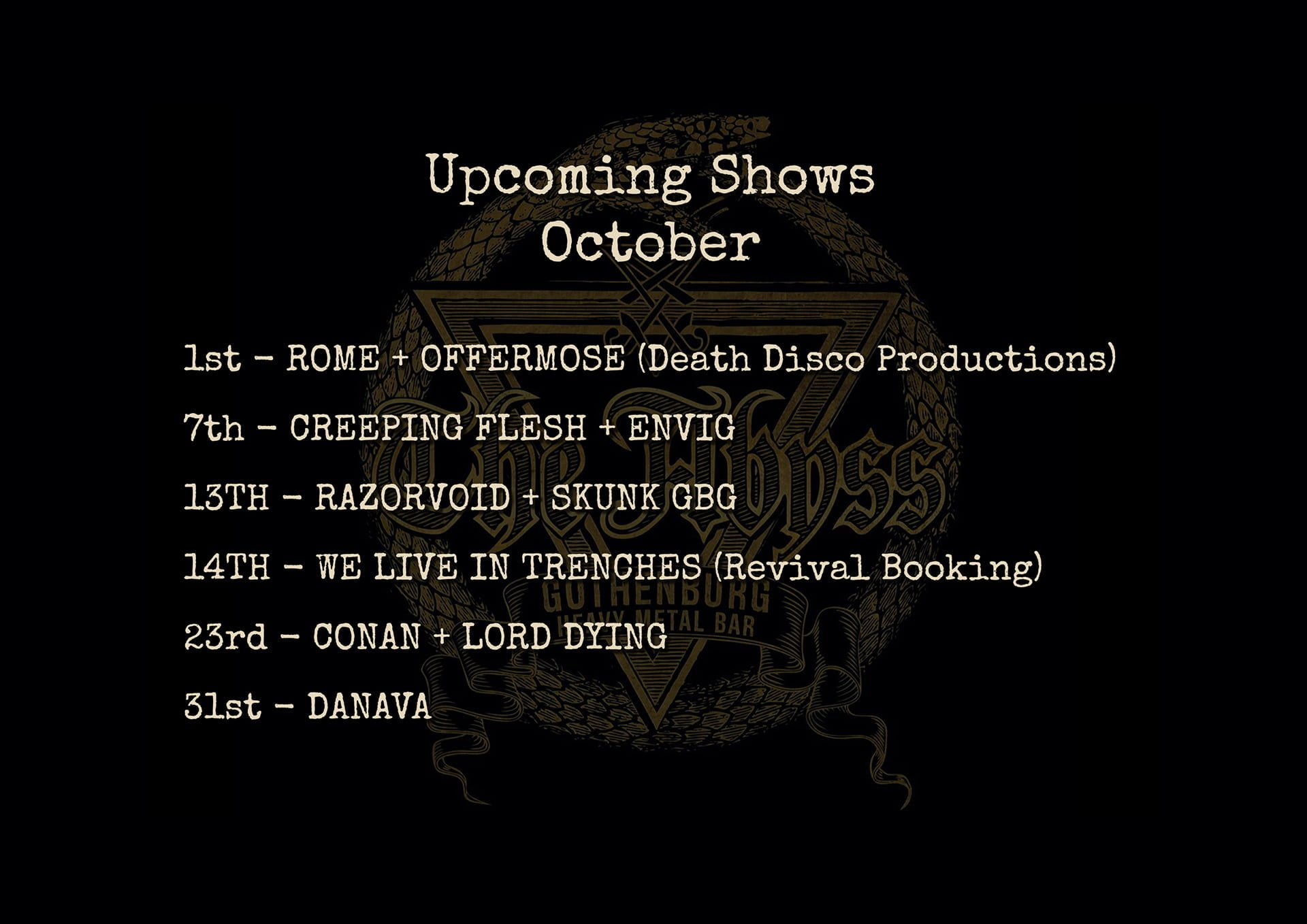 The Abyss - October 2023 - Upcoming Shows