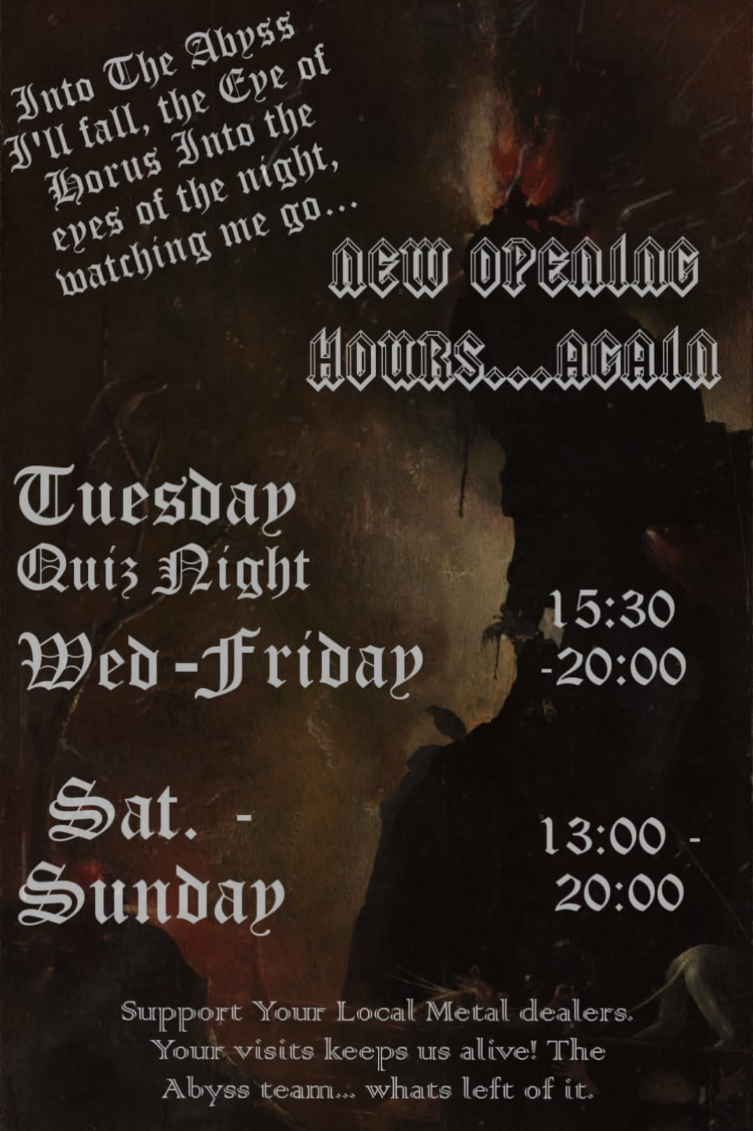 The Abyss Bar - New Opening Times after COVID19 restrictions