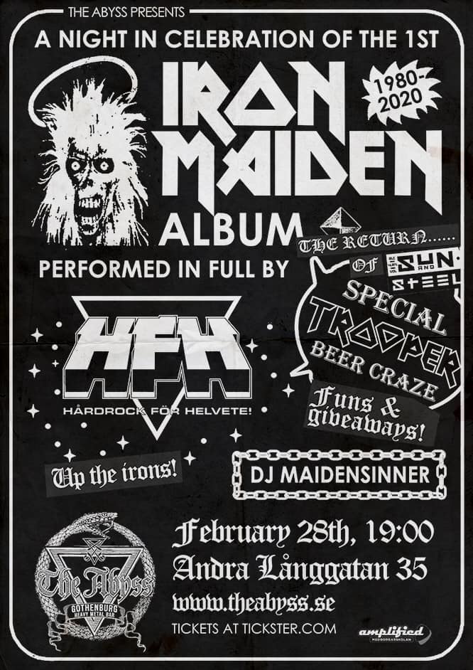 The Abyss - Iron Maiden and Trooper Beer Featuring Hårdrock För Helevete - Friday 28th February 2020